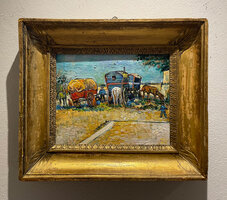 Encampment of Gypsies with Caravans framed Van Gogh reproduction, hand-painted in oil on canvas