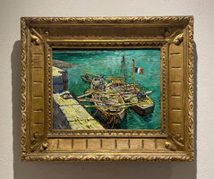 Quay with Men Unloading Sand Barges framed Van Gogh reproduction, hand-painted in oil on canvas