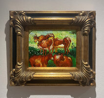 Cows framed Van Gogh reproduction, hand-painted in oil on canvas
