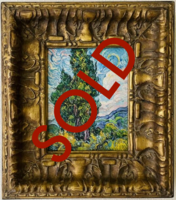 Cypresses framed Van Gogh reproduction, hand-painted in oil on canvas