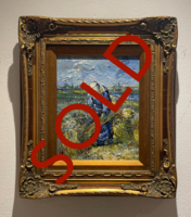Peasant Woman binding Sheaves framed Van Gogh reproduction, hand-painted in oil on canvas