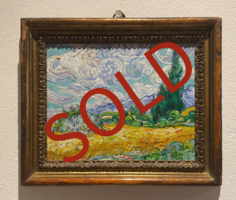 Wheat Field with Cypresses framed Van Gogh reproduction, hand-painted in oil on canvas