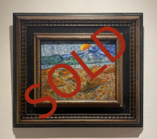 Landscape with Wheat Sheaves and rising Moon framed Van Gogh reproduction, hand-painted in oil on canvas