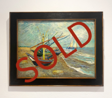 Fishing Boats on the Beach framed Van Gogh reproduction, hand-painted in oil on canvas