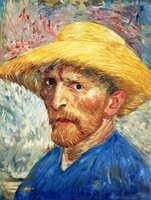 Self-Portrait with Straw Hat Van Gogh Reproduction, hand-painted in oil on canvas