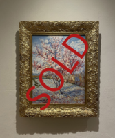 Pink Peach Tree framed Van Gogh replica, hand-painted in oil on canvas