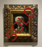 Skull with burning cigarette framed Vincent van Gogh reproduction, hand-painted in oil on canvas