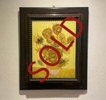 Vase with 15 Sunflowers antique framed Van Gogh replica, hand-painted in oil on canvas