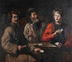 The Card Players Le Nain reproduction, hand-painted in oil on canvas