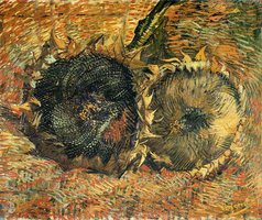 Two Cut Sunflowers Van Gogh Reproduction, hand-painted in oil on canvas