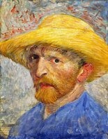 Self-Portrait with Straw Hat Van Gogh Reproduction, hand-painted in oil on canvas