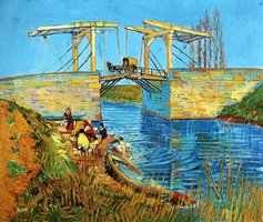 The Langlois Bridge at Arles with Women Washing Van Gogh Reproduction, hand-painted in oil on canvas