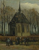 Congregation Leaving the Reformed Church in Nuenen Reproduction, hand-painted in oil on canvas