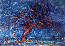 The Red Tree Mondrian reproduction, hand-painted in oil on canvas