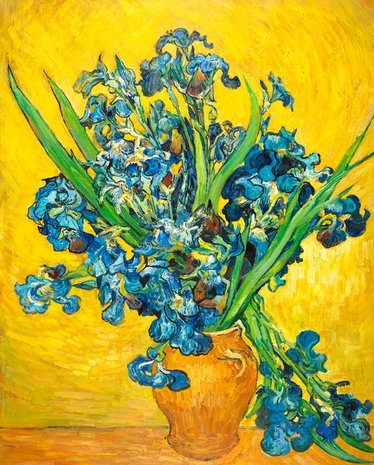 Vase with Irises against a Yellow Background | Van Gogh Studio