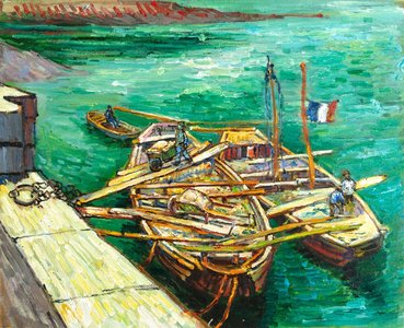 Quay with Men unloading Sand Barges Van Gogh reproduction